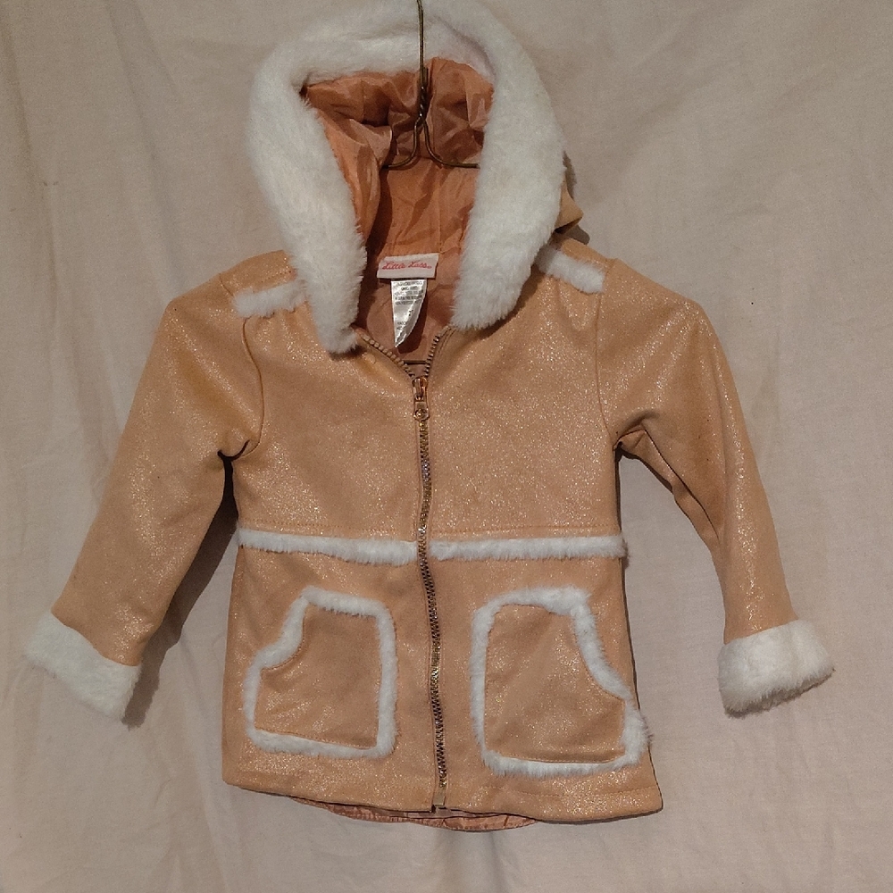 Little Lass rose gold Zip Up faux fur girls 2T Jacket